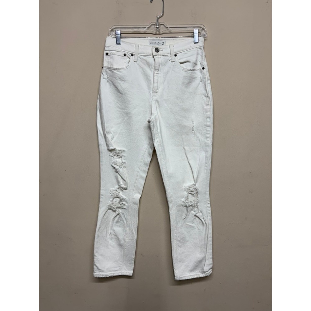 Abercrombie & Fitch High Rise Mom Jeans‎ 26R Distressed White Denim